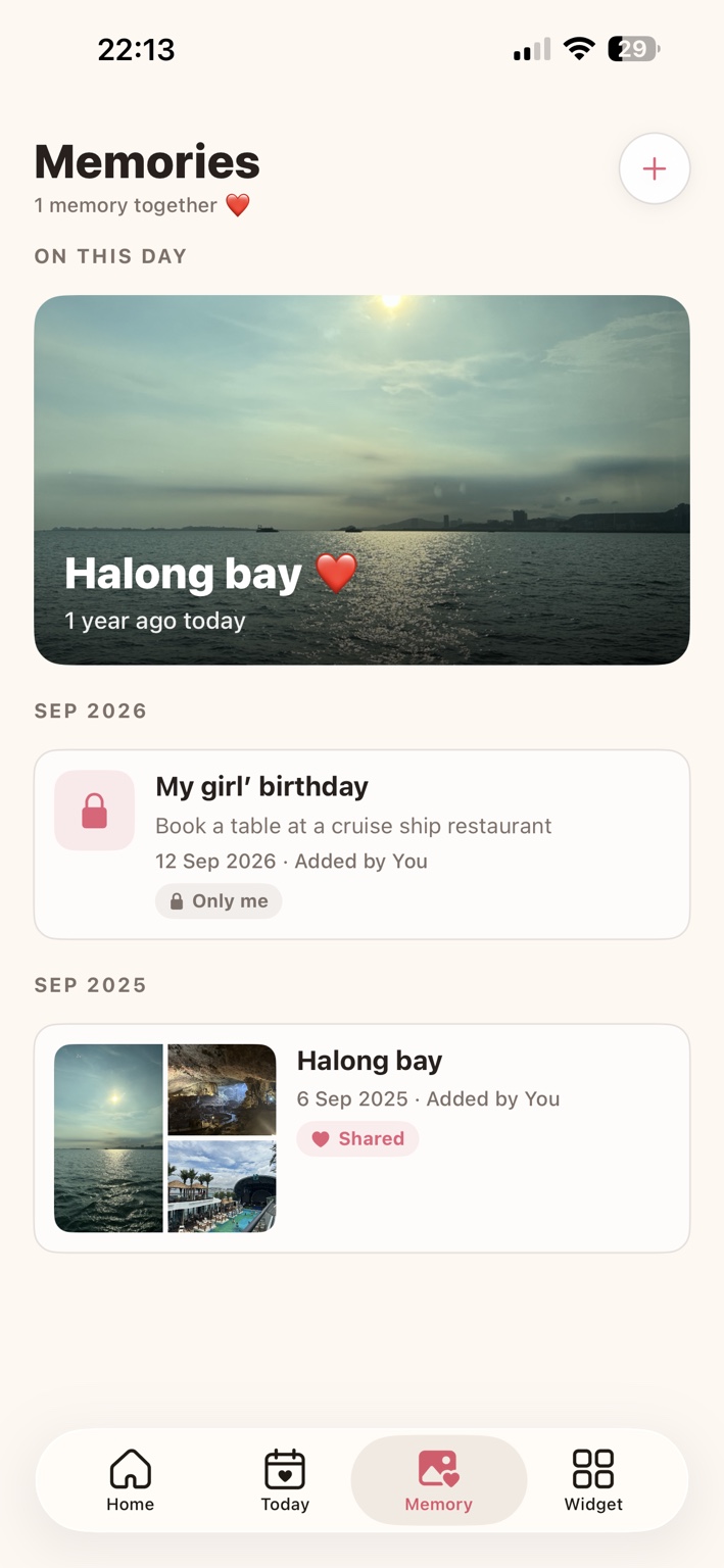 LovyDays Memories screen with an On This Day memory